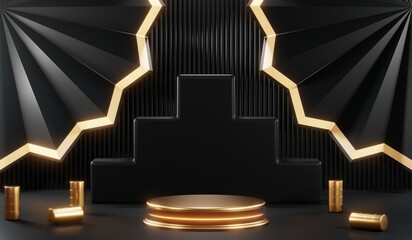 3D rendering of blank product background for cream cosmetics Modern black podium background