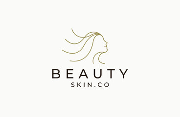 Obraz premium Woman beauty with line style logo icon design template flat vector illustration