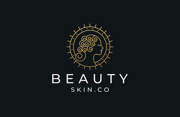 Woman beauty with line style logo icon design template flat vector illustration