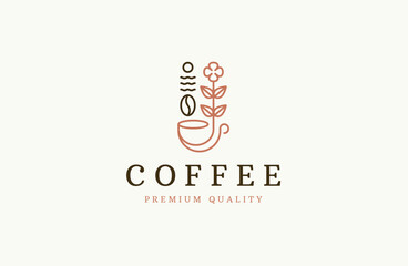 Coffee with line style logo icon design template flat vector