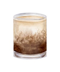White Russian cocktail watercolor hand drawn illustration. Drink clipart on white background.