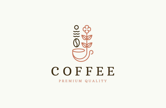 Coffee with line style logo icon design template flat vector