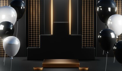 3D rendering of blank product background for cream cosmetics Modern black podium background