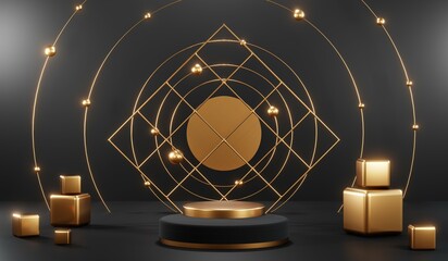 Naklejka premium 3D rendering of blank product background for cream cosmetics Modern black podium background