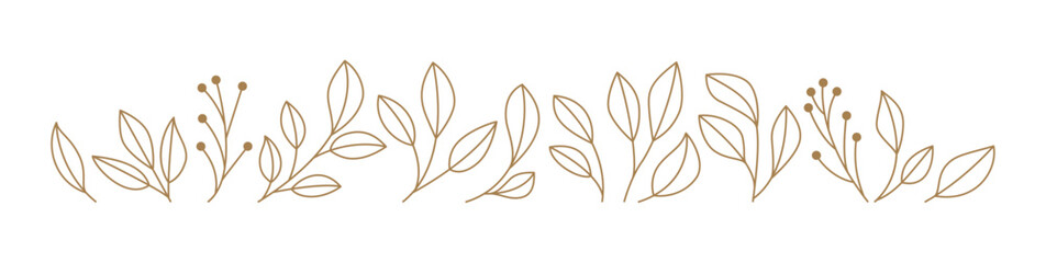 Leaves design illustration line art style monochrome earthtones of simple botanical vector design illustration of foliage, plants, branches, stem, pistil, and twigs