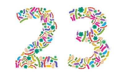 Number 2 3 made of Bacteria isolated on white background, bacteria font. Vector illustration.