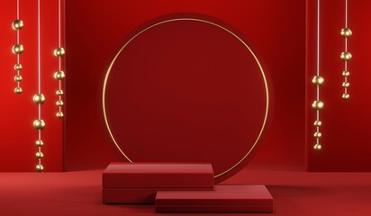 3D rendering of blank product background for cream cosmetics Modern red podium background