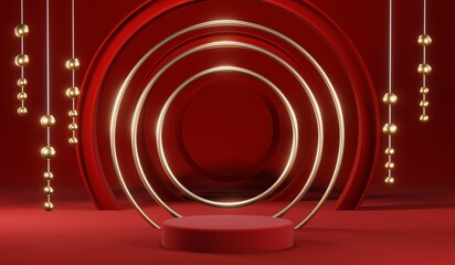 3D rendering of blank product background for cream cosmetics Modern red podium background