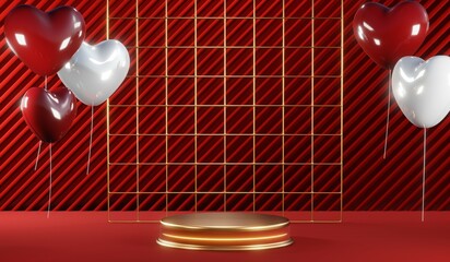 3D rendering of blank product background for cream cosmetics Modern red podium background