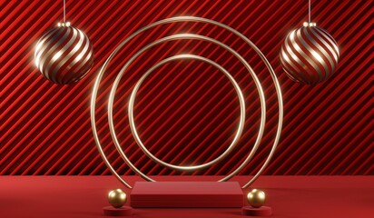 3D rendering of blank product background for cream cosmetics Modern red podium background