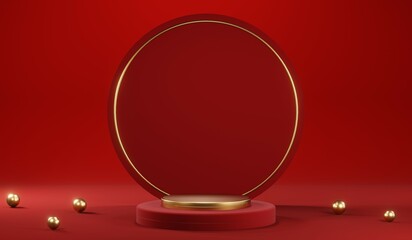 3D rendering of blank product background for cream cosmetics Modern red podium background