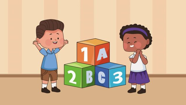 little students couple characters animation