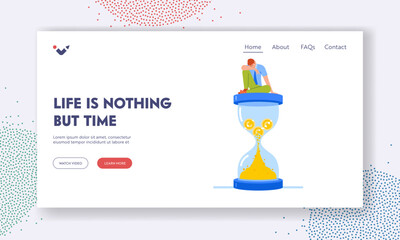 Loosing Time, Zero Productivity, Professional Burnout Landing Page Template. Businessman Sitting on Hourglass and Sleep