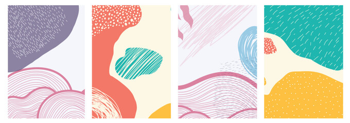 Set of minimalist handdrawn abstract fluid shape