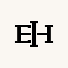 Simple and unique letter or word EH serif font with line block on middle image graphic icon logo design abstract concept vector stock. Can be used as symbol related to initial or monogram