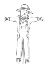 BLACK VECTOR ILLUSTRATION OF A SCARECROW ISOLATED ON A WHITE BACKGROUND