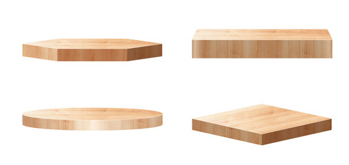 wood pedestals podium, Abstract geometric empty stages wooden exhibit displays award ceremony product presentation