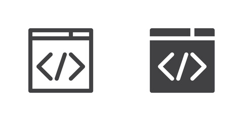 Web coding icon, line and glyph version