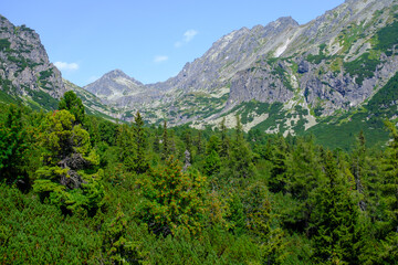 Fantastically beautiful mountain landscape with the huge rocky slopes of the High Tatras, Slovakia