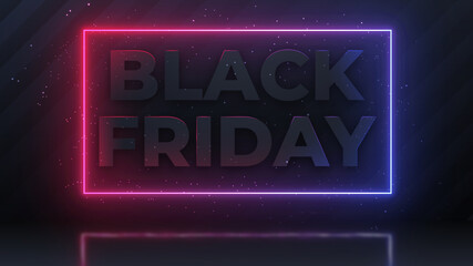 Obraz premium Black friday Sale banner for social media stories sale, web page, mobile phone. template design special offer, text from an electric lamp on the wall