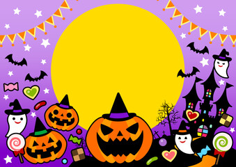 Fototapeta premium コミック風ハロウィン背景紫ヨコ