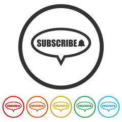Subscribe speech button icon. Set icons in color circle buttons
