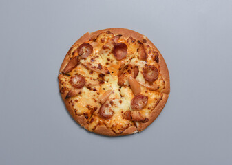 Small mini pizza ,Copy space. The view from the top. flat lay