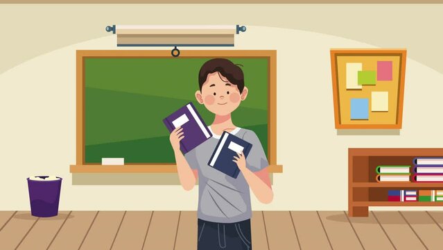 young student with books animation