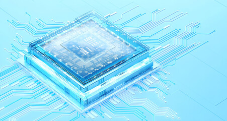 3D rendering of cyberpunk AI. Circuit board. Technology background. Central Computer Processors CPU and GPU concept. Motherboard digital chip. Tech science background.