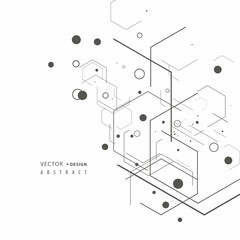 Abstract hexagons genetic, science, chemical pattern. Technology geometric carcass. Vector connection and social network. Concept with lines and dots