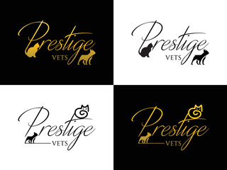 Presting vets logo design vector with cat and dog.eps