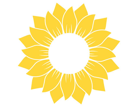 Sunflower icon. Sunflower in flat style isolated on white background. Sun flower silhouette. Circle yellow logo. Graphic illustration