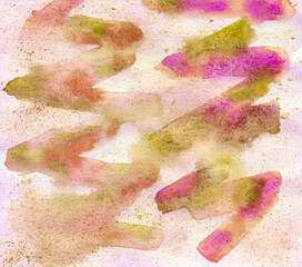 Vertical watercolor zigzags and splashes on a white background. Abstract watercolor texture. Illustration.