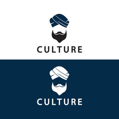 Turban Mustache India Indian logo design vector illustration. Logo of a man's face with a Beard and hat typical of the traditional Indian country.