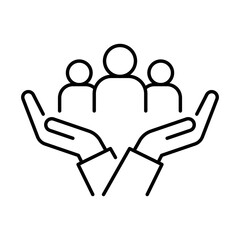 Inclusion social equity icon. Simple outline style. Help, support, gender equality, community care, age and culture diversity. People group save thin line vector illustration. EPS 10.