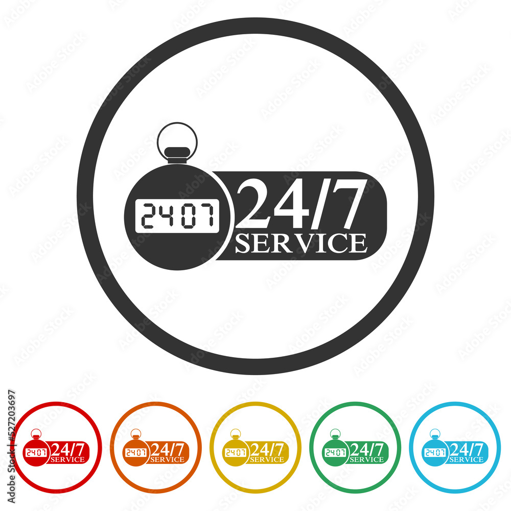 Poster banner 24 hours a day open icon. set icons in color circle buttons