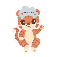 Cute little tiger in sleeping mask kids vector