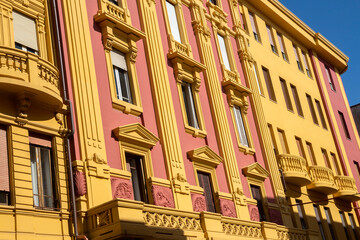 detail of facade of classical architectural detail building in Formia