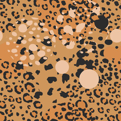 Abstract modern leopard seamless pattern with circles. Animals trendy background. Color decorative vector illustration for print, card, fabric, textile. Modern ornament of stylized skin
