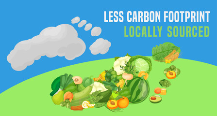 Locally grown concept with carbon footprint. Editable vector illustration