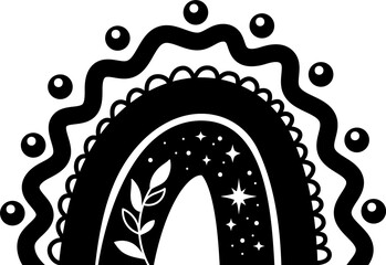 Black Halloween Clipart with no background. Rainbow with skulls and flowers to decorate design Halloween and Day of the Dead in Mexican style