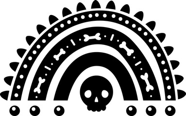 Black Halloween Clipart with no background. Rainbow with skulls and flowers to decorate design Halloween and Day of the Dead in Mexican style
