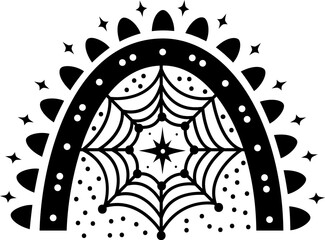 Black Halloween Clipart with no background. Rainbow with skulls and flowers to decorate design Halloween and Day of the Dead in Mexican style