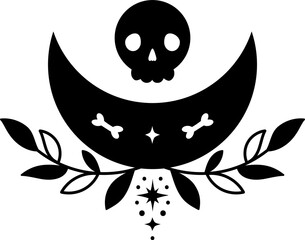 Black Halloween Clipart with no background. Rainbow with skulls and flowers to decorate design Halloween and Day of the Dead in Mexican style