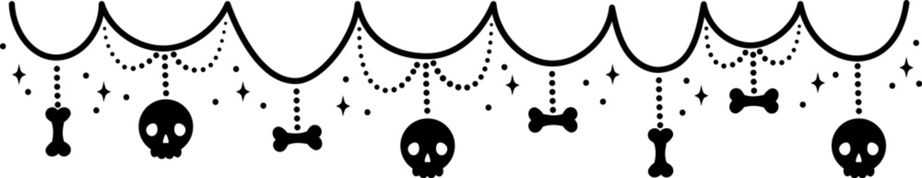Black Halloween Clipart with no background. Rainbow with skulls and flowers to decorate design Halloween and Day of the Dead in Mexican style