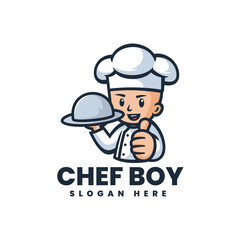 Vector Logo Illustration Boy Chef Mascot Cartoon Style.