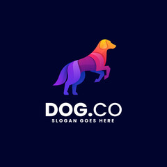 Vector Logo Illustration Head Dog Gradient Colorful Style.