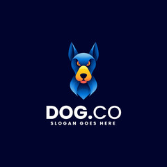 Vector Logo Illustration Head Dog Gradient Colorful Style.