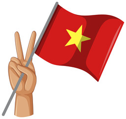 Vietnam flag with peace hand