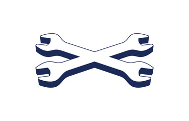 Obraz premium Color illustration of crossed wrenches. Vector illustration. Design element for poster, banner, icon, sticker, badge, symbol. Service 24 hours. Workshop logo.